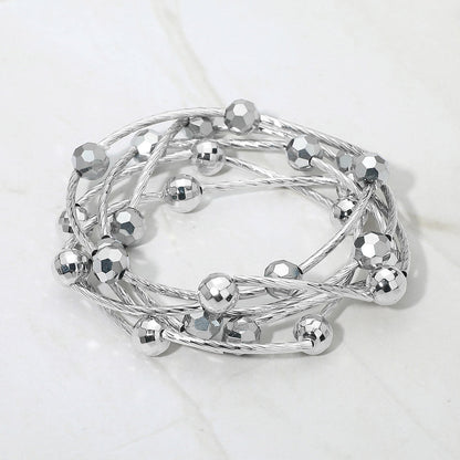5PCS - Ball Metal Bar Beaded Stretch Multi Layered Bracelets
