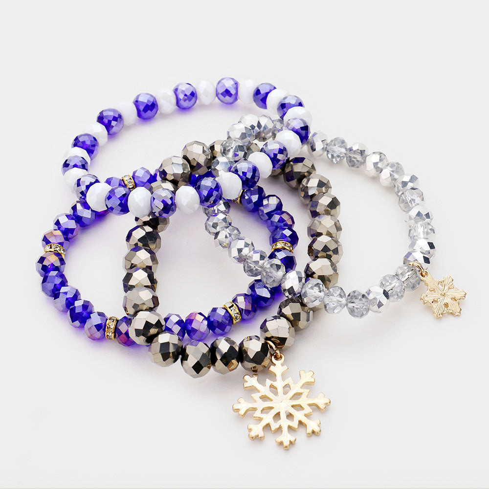 4PCS - Snowflake Crystal Bead Stretch Layered Bracelets