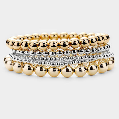 5PCS - Metal Ball Beaded Stretch Bracelets