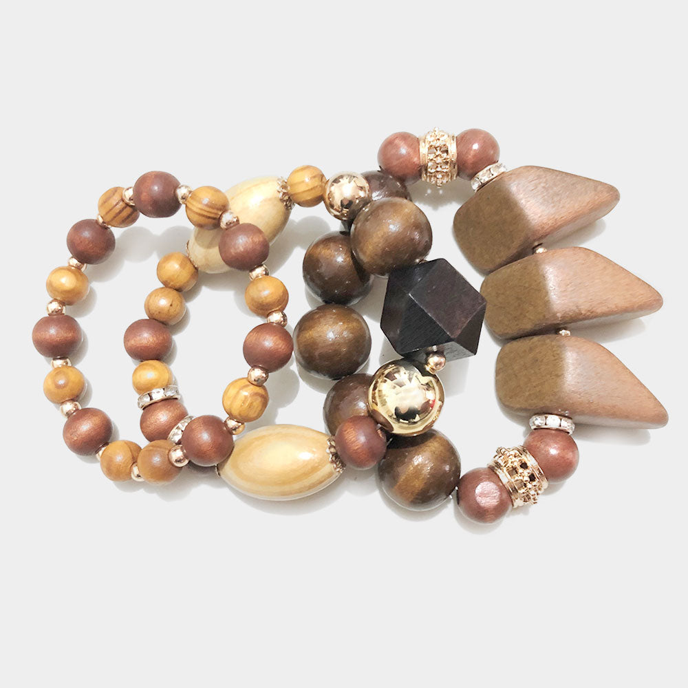 3 PCS - Pulseras Elásticas de Madera Gruesa