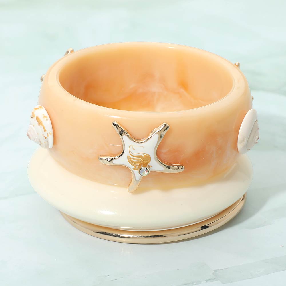 3PCS - Bold Starfish Accent Resin Multi Layered Bangle Bracelets