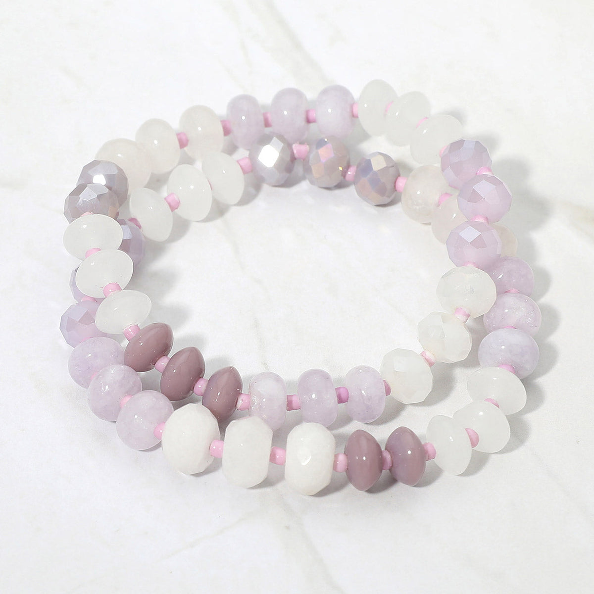 2PCS - Faceted Pebble Beaded Stretch Multi Layered Bracelets