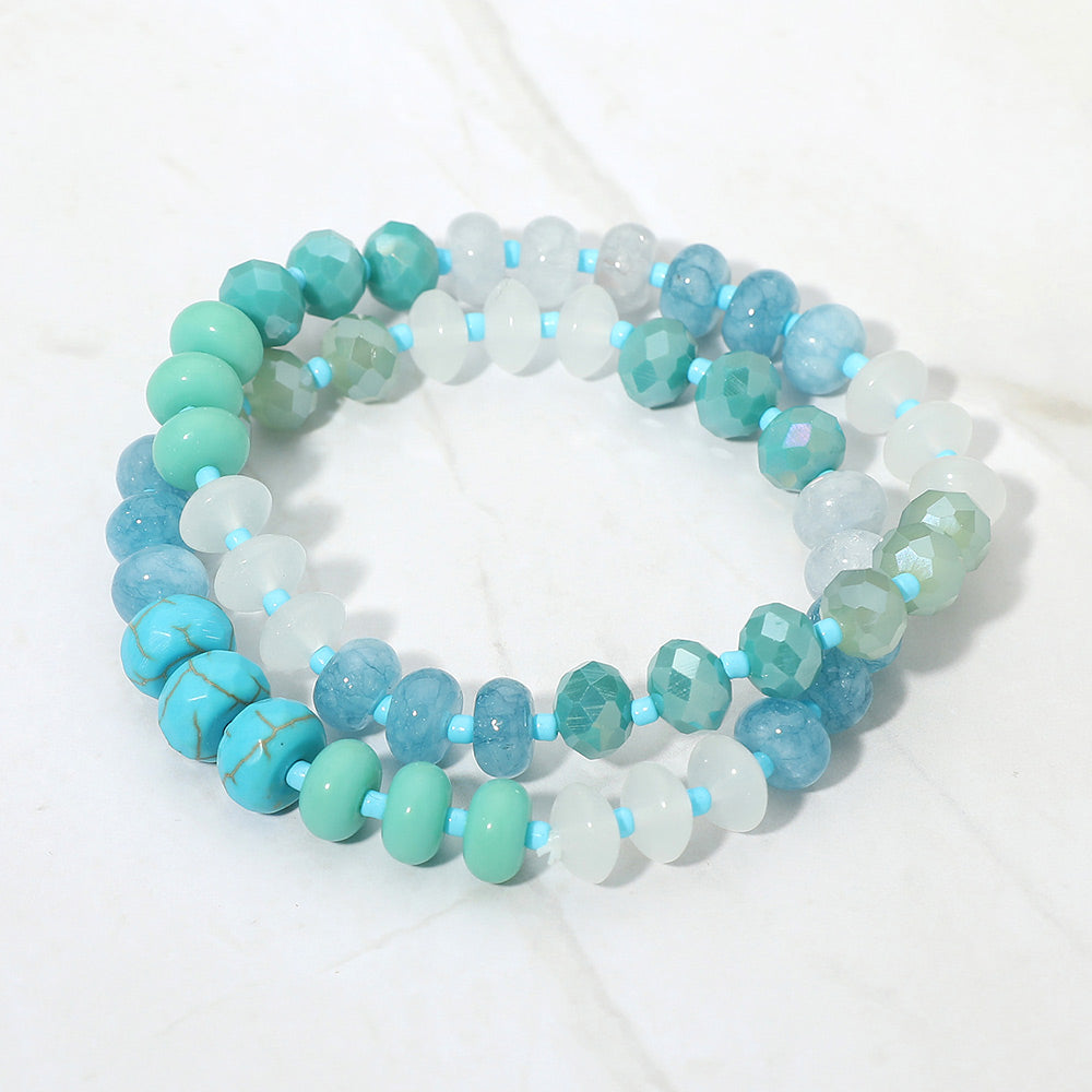 2PCS - Faceted Pebble Beaded Stretch Multi Layered Bracelets