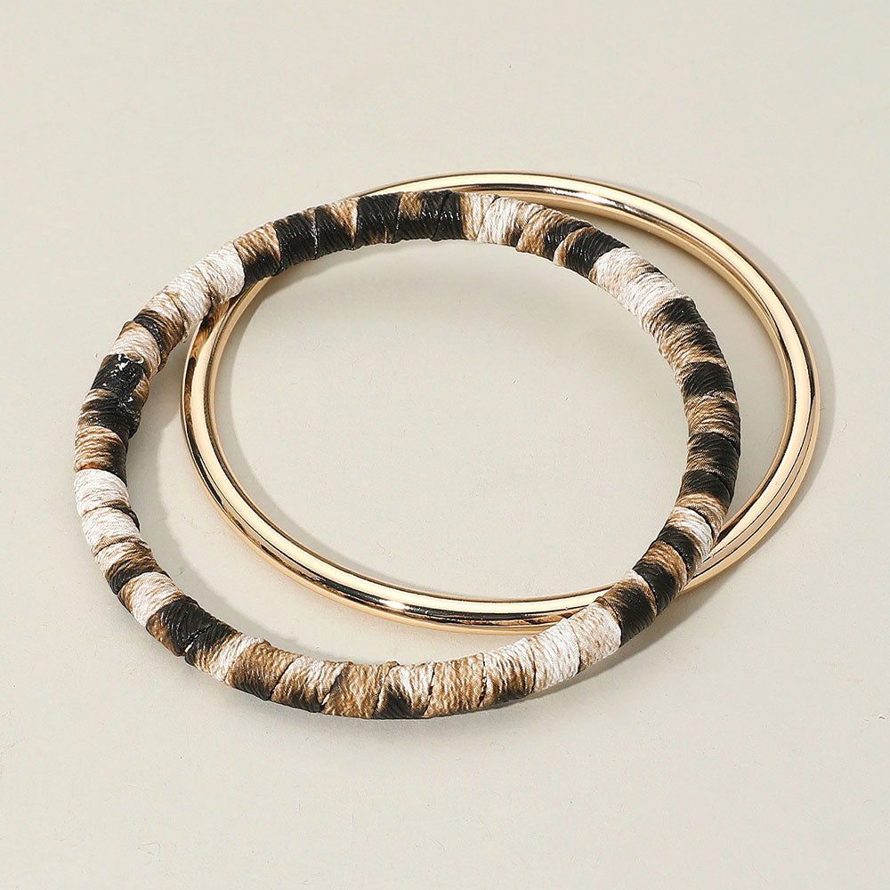 2PCS - Metal Leopard Fabric Covered Bangle Layered Bracelets