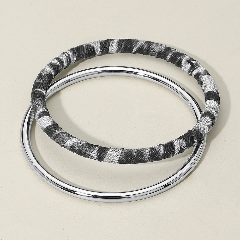 2PCS - Metal Leopard Fabric Covered Bangle Layered Bracelets