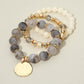 3PCS - Hammered Metal Disc Charm Accent Beaded Stretch Multi Layered Bracelets