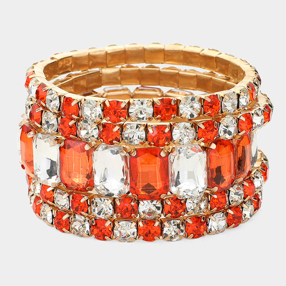 Women's 5Pcs Rectangle Round Stone Stretch Multi Layered Bracelets