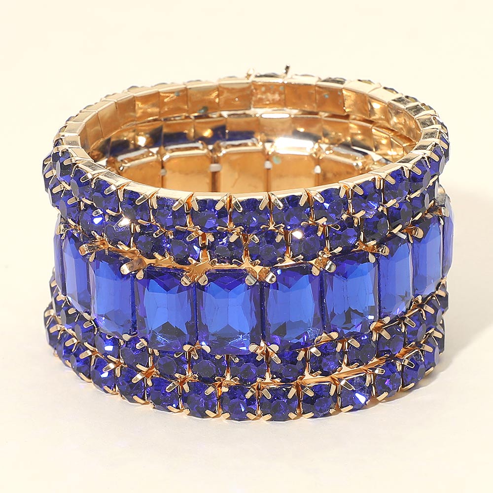 Women's 5PCS - Emerald Cut Round Stone Stretch Evening Bracelets 4th of July
