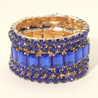 Women's 5PCS - Emerald Cut Round Stone Stretch Evening Bracelets 4th of July