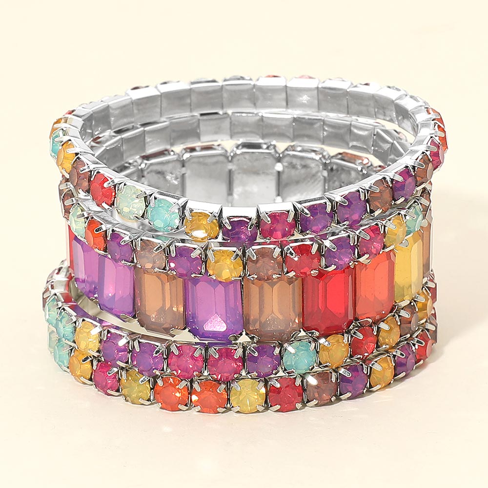Women's 5PCS - Emerald Cut Round Stone Stretch Evening Bracelets 4th of July