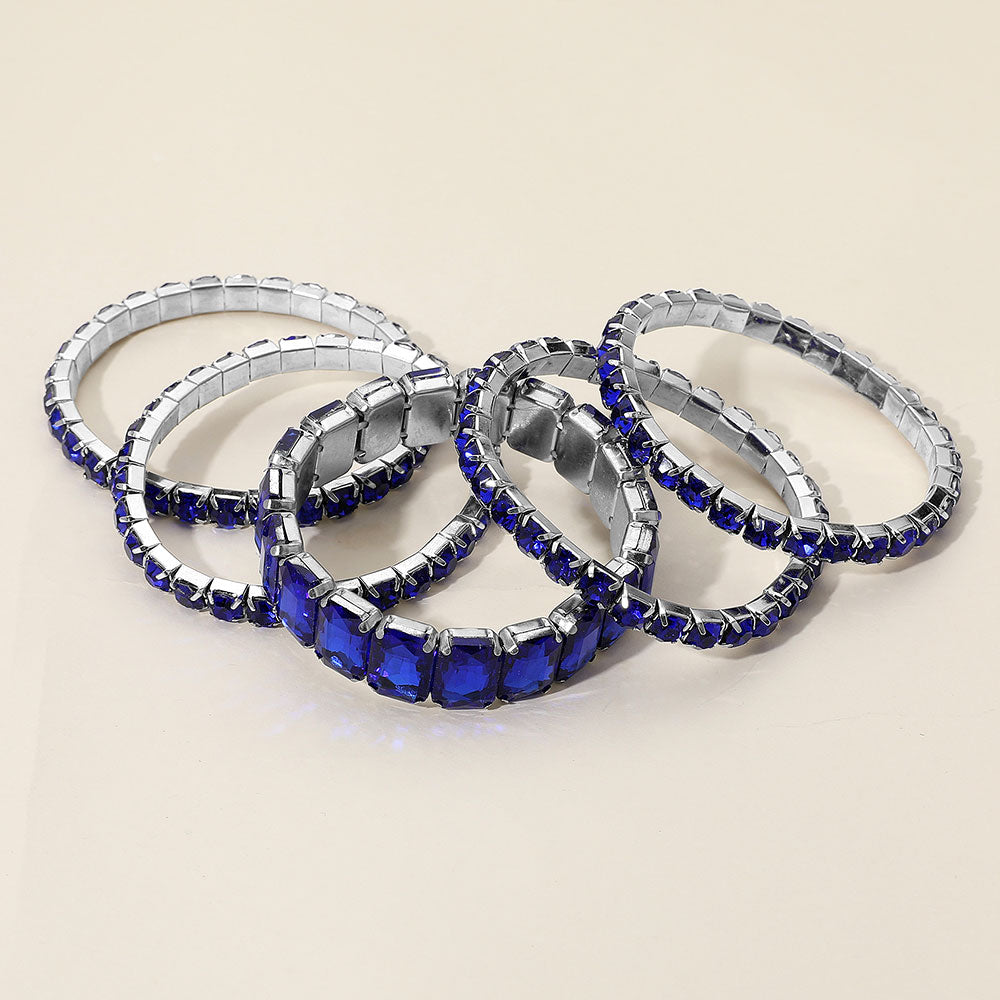 Women's 5Pcs Rectangle Round Stone Stretch Multi Layered Bracelets
