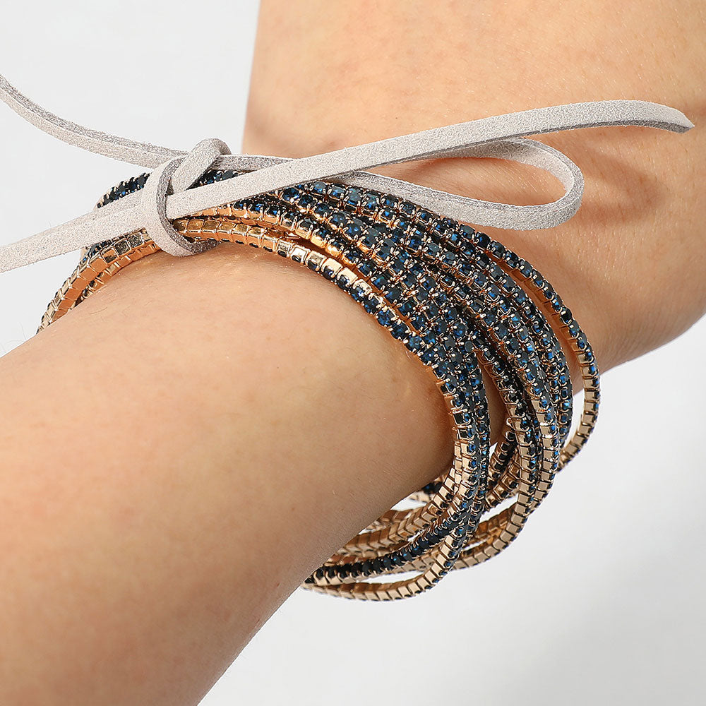 12PCS Ribbon Colorful Rhinestone Layered Stretch Bracelets