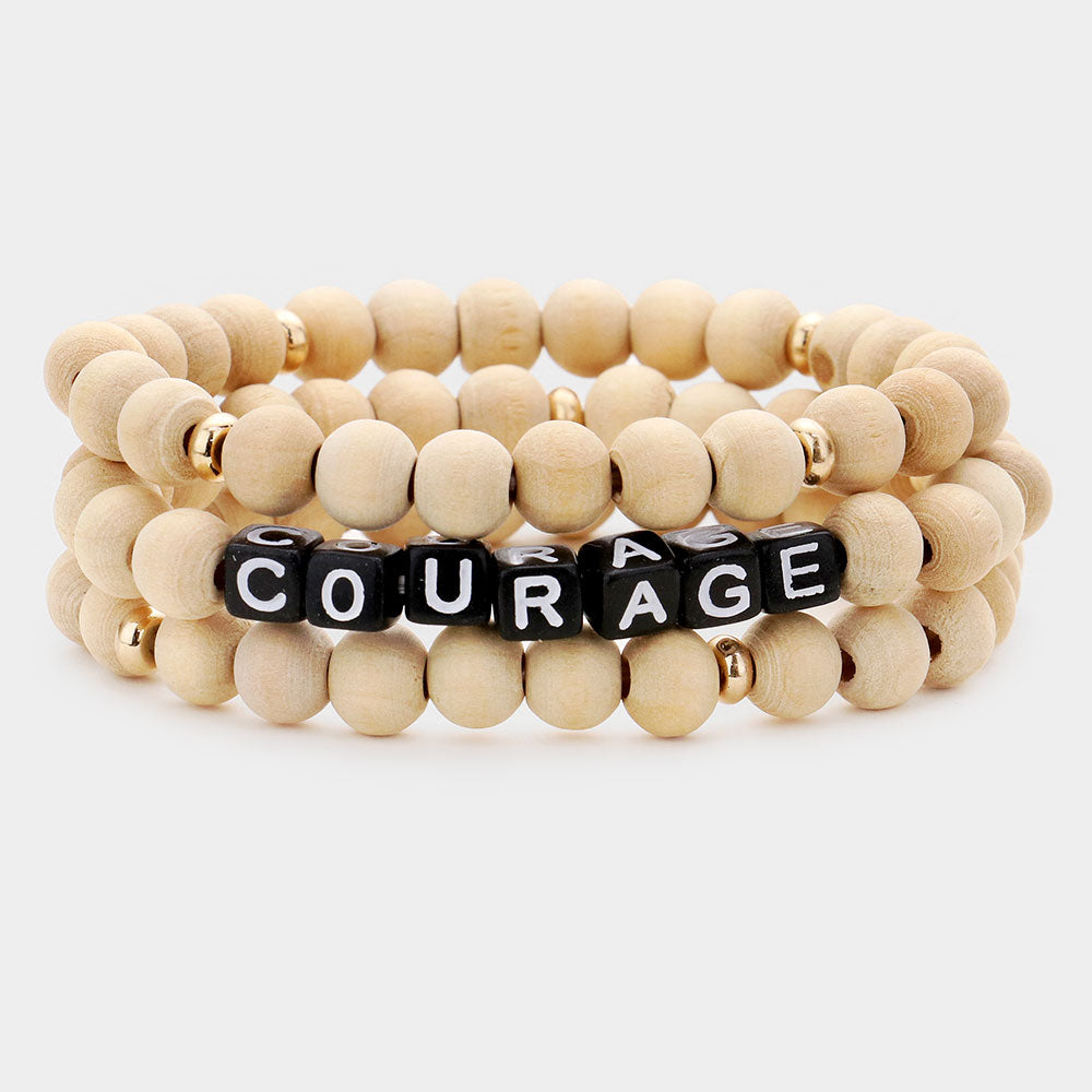 3PCS - COURAGE Wood Ball Layered Stretch Bracelets