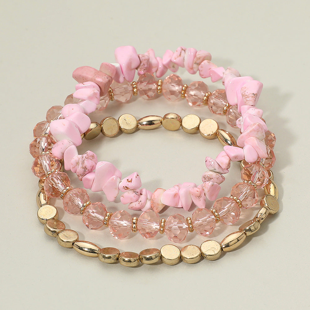 3PCS - Natural Stone Faceted Beaded Stretch Bracelets