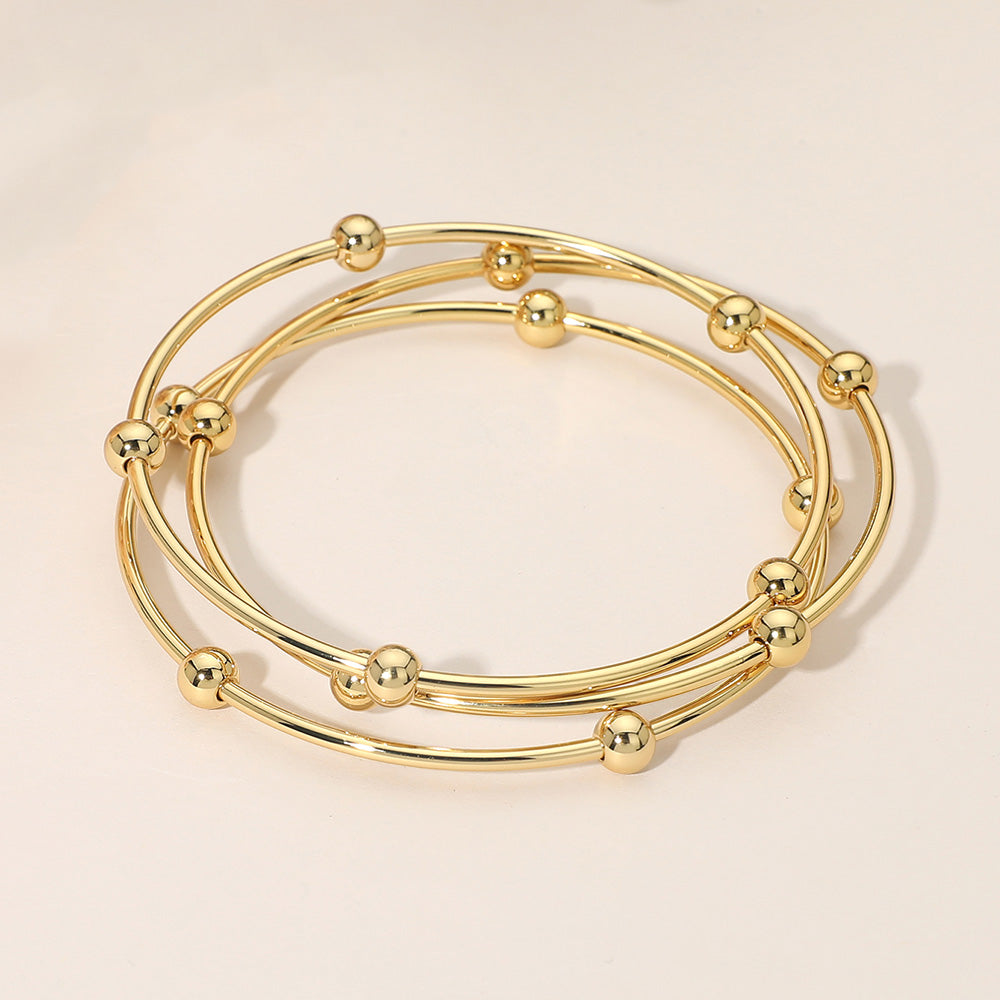 3PCS Stainless Steel Stackable Beaded Multi Layered Bangle Bracelets