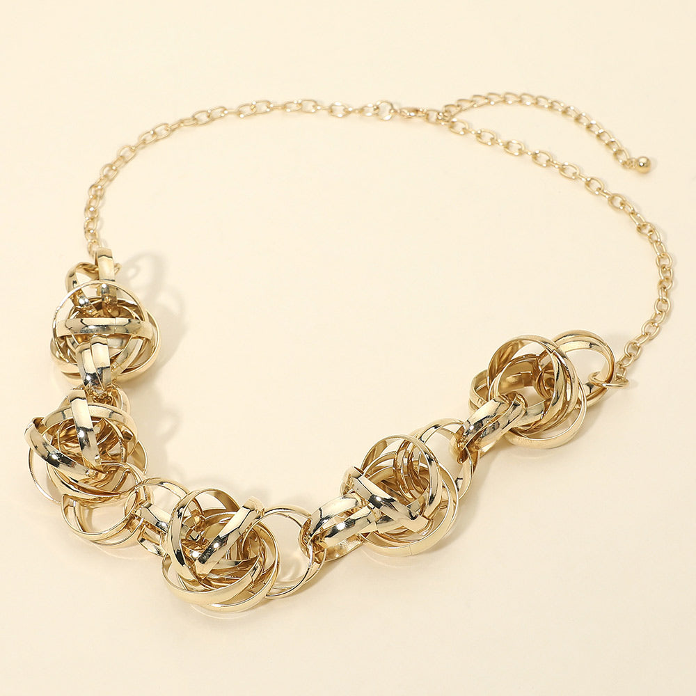 Abstract Textured Metal Interlocking Ball Link Necklace