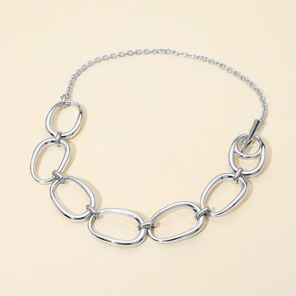 Stainless Steel Bold Oval Link Toggle Necklace
