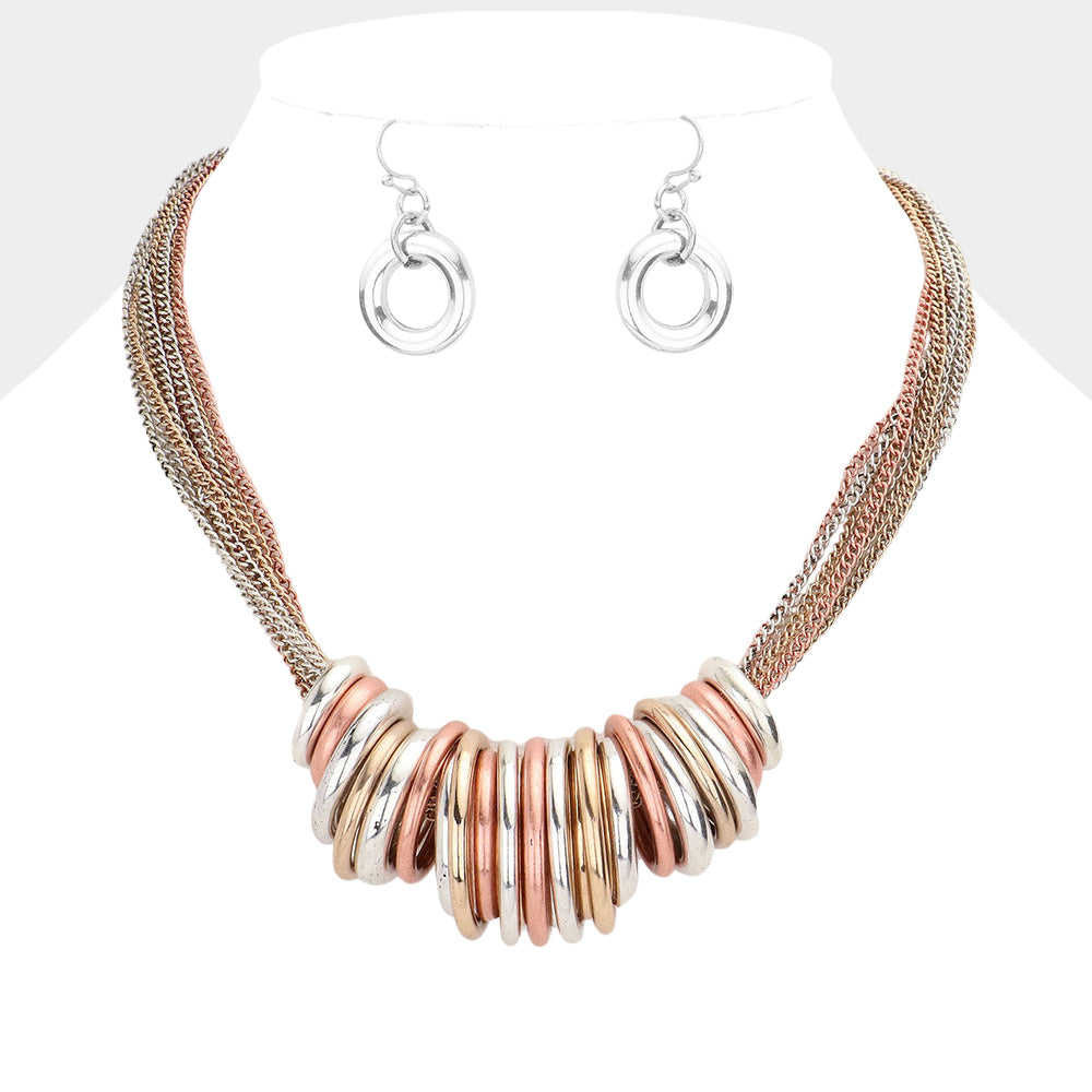 Antique Metal O-Ring Stacked Necklace