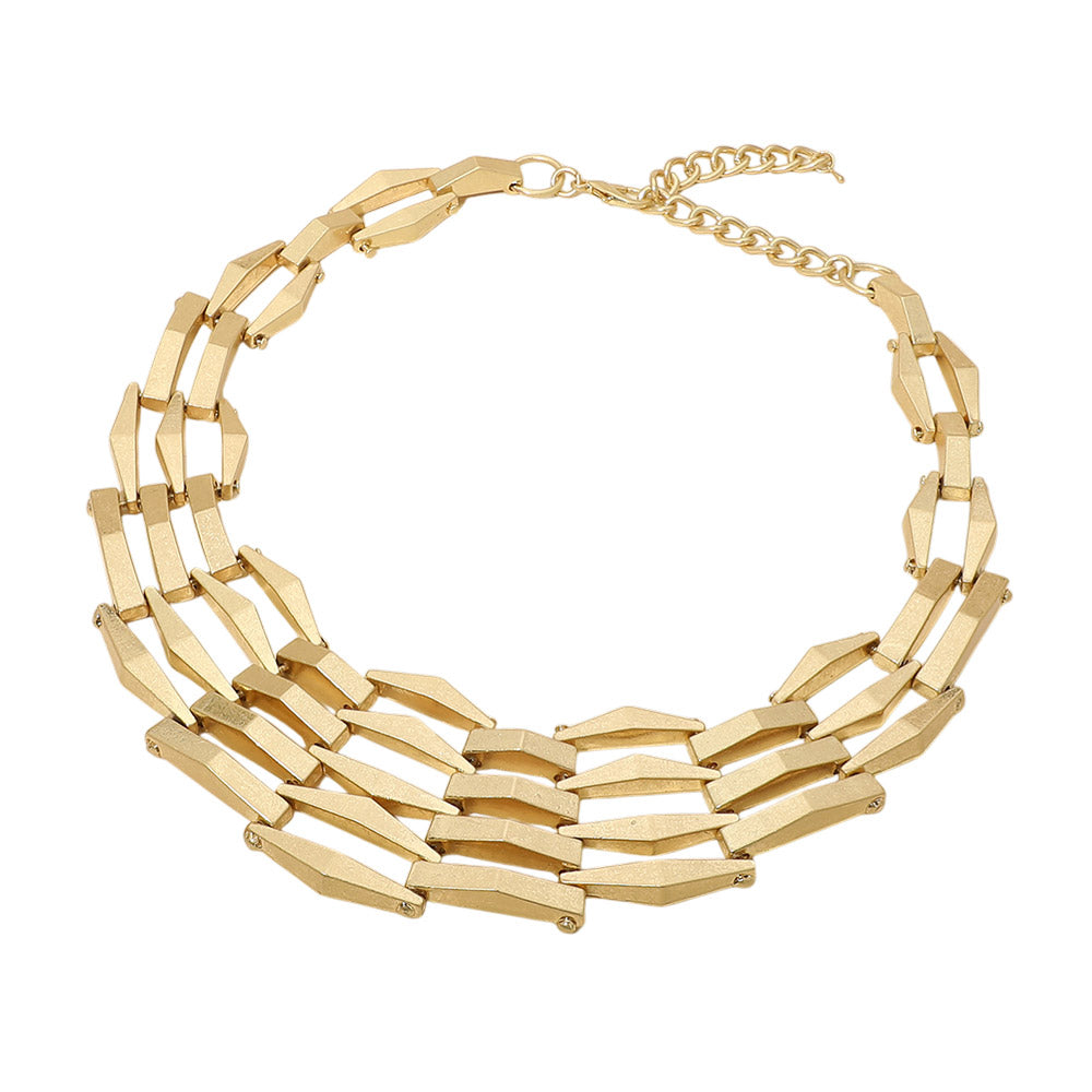 Bold Geometric Metal Bar Link Layered Necklace