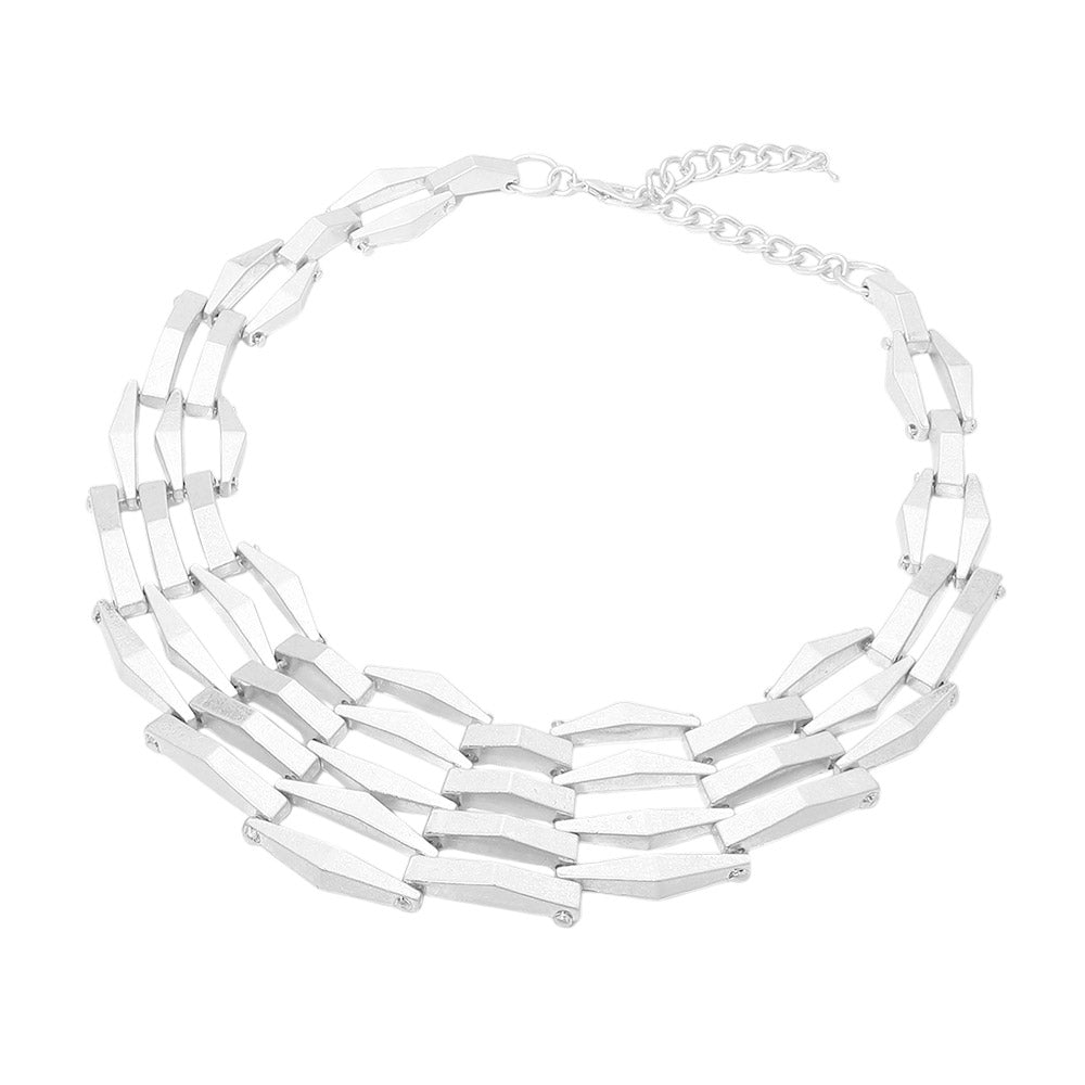 Bold Geometric Metal Bar Link Layered Necklace
