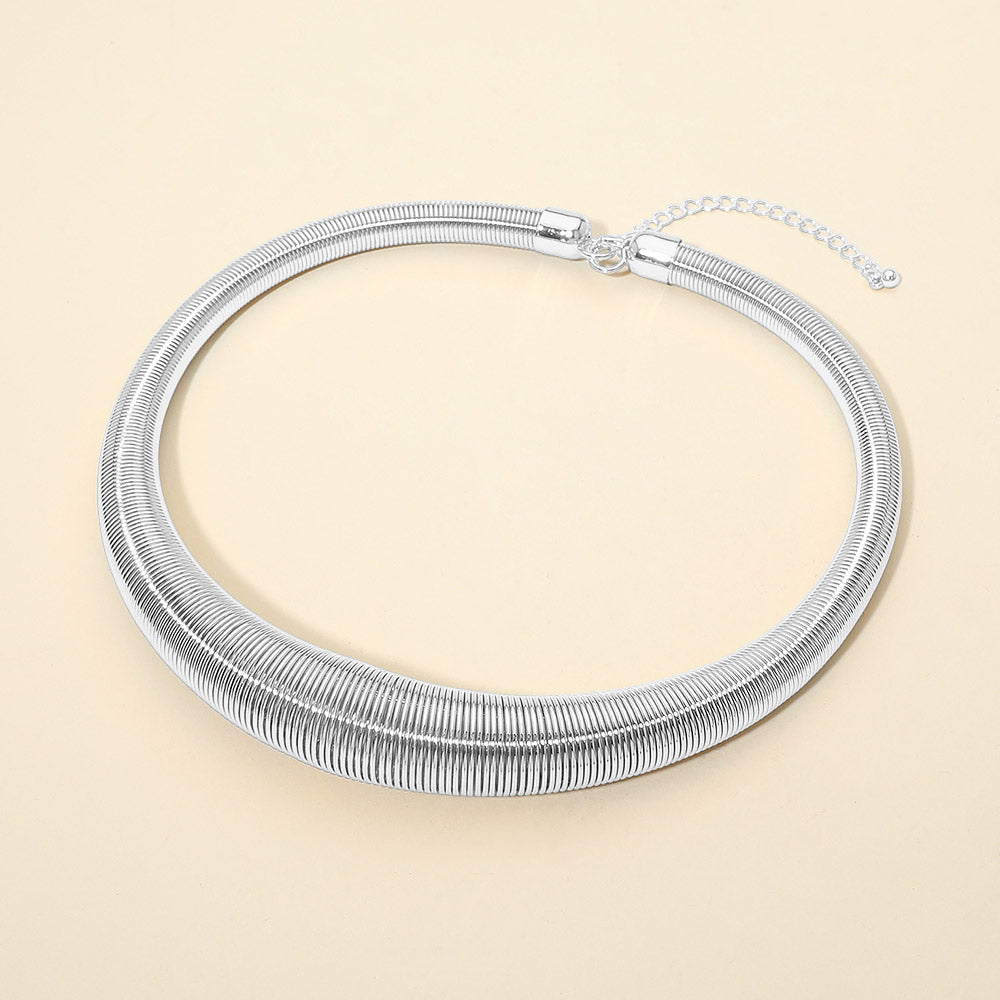 Metal Ribbed Coil Collar Statement Necklace