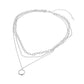 White Gold Dipped Polished Round Pendant Accent Mixed Chain Layered Necklace