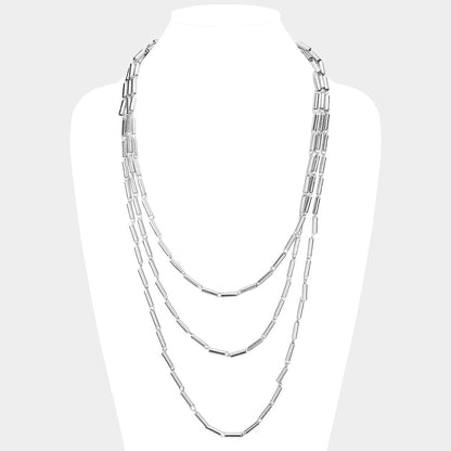 Metal Cylinder Triple Layered Bib Necklace
