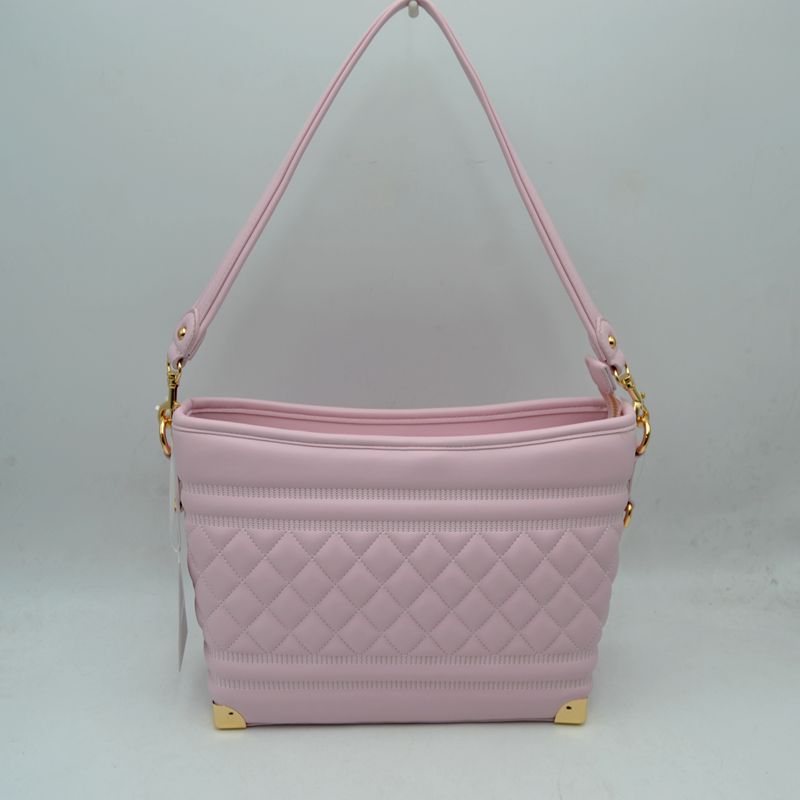 Quilted Diamond Pattern Shoulder Bag with Bottom Corner Accents