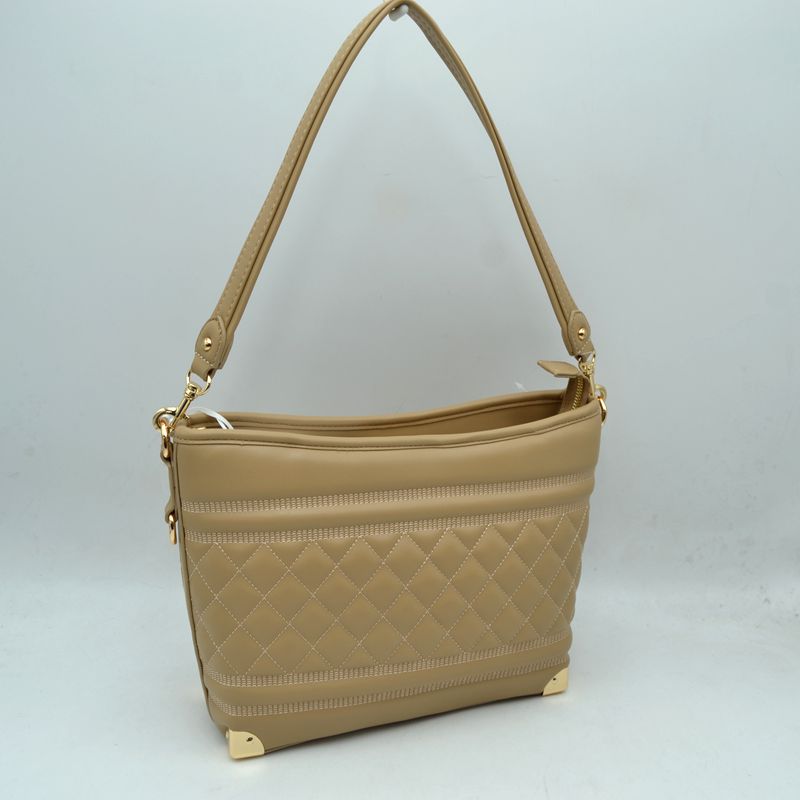 Quilted Diamond Pattern Shoulder Bag with Bottom Corner Accents