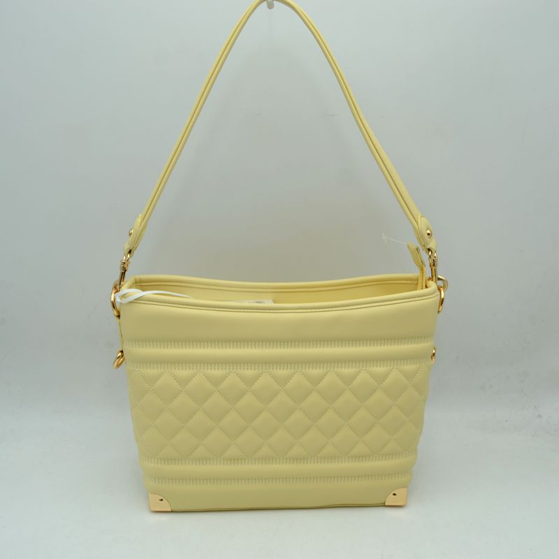 Quilted Diamond Pattern Shoulder Bag with Bottom Corner Accents