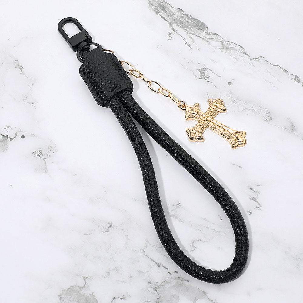 Llavero Pulsera de Cuero Sintético con Dijes de Cruz