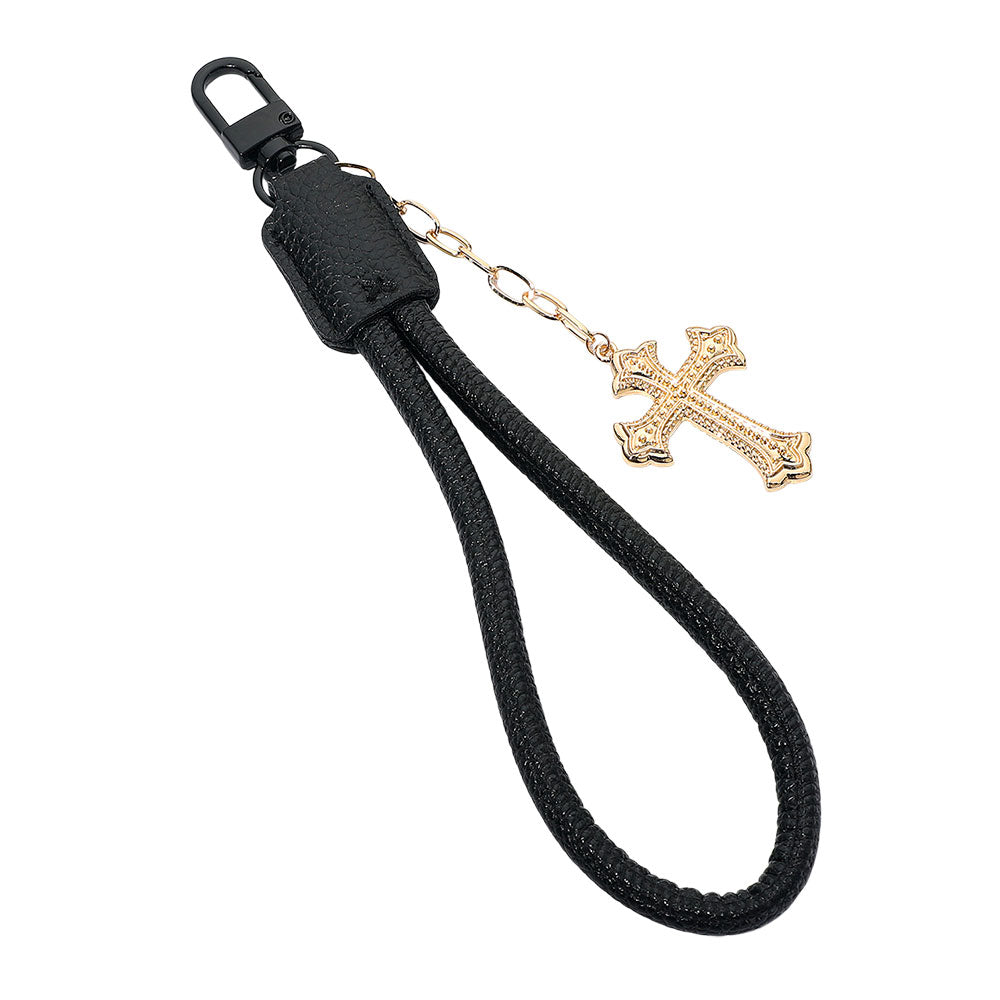 Llavero Pulsera de Cuero Sintético con Dijes de Cruz