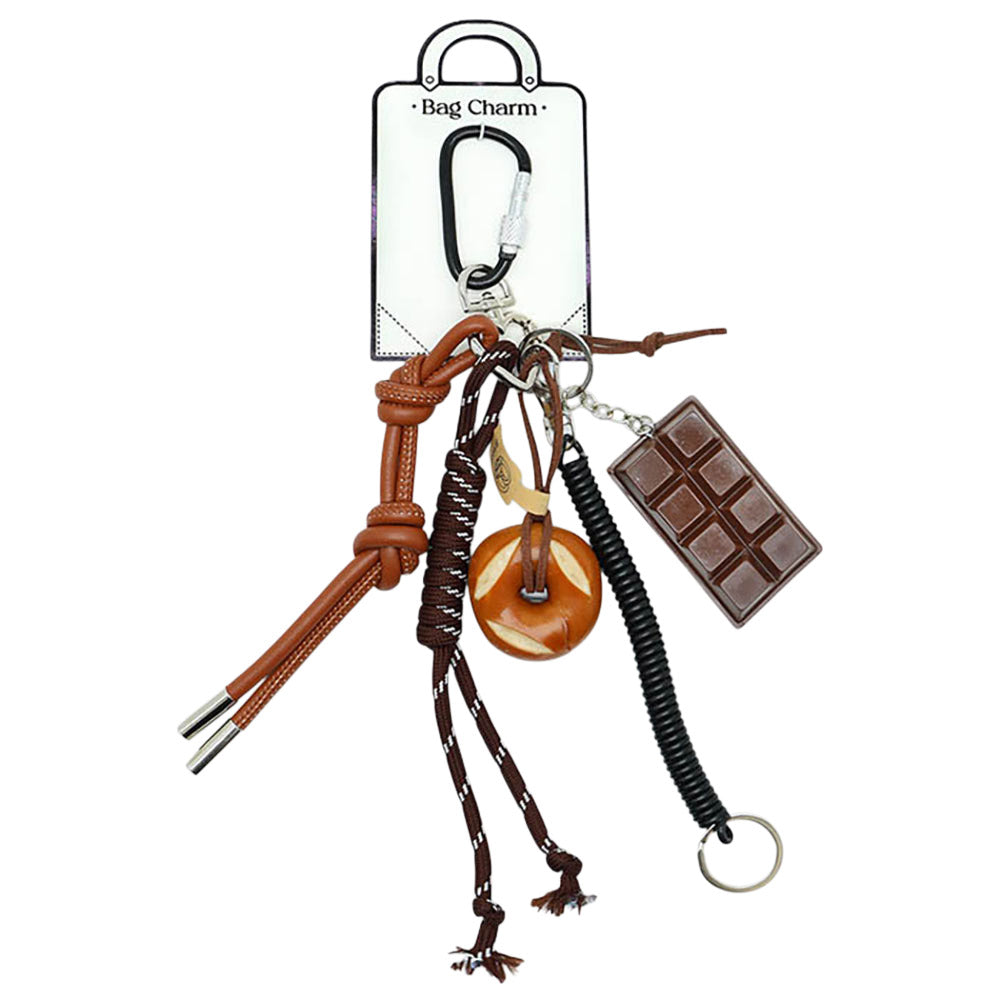 SECRET BOX_Chocolate Pretzel Bread Faux Leather Knot Mixed Charm Bag Accessory