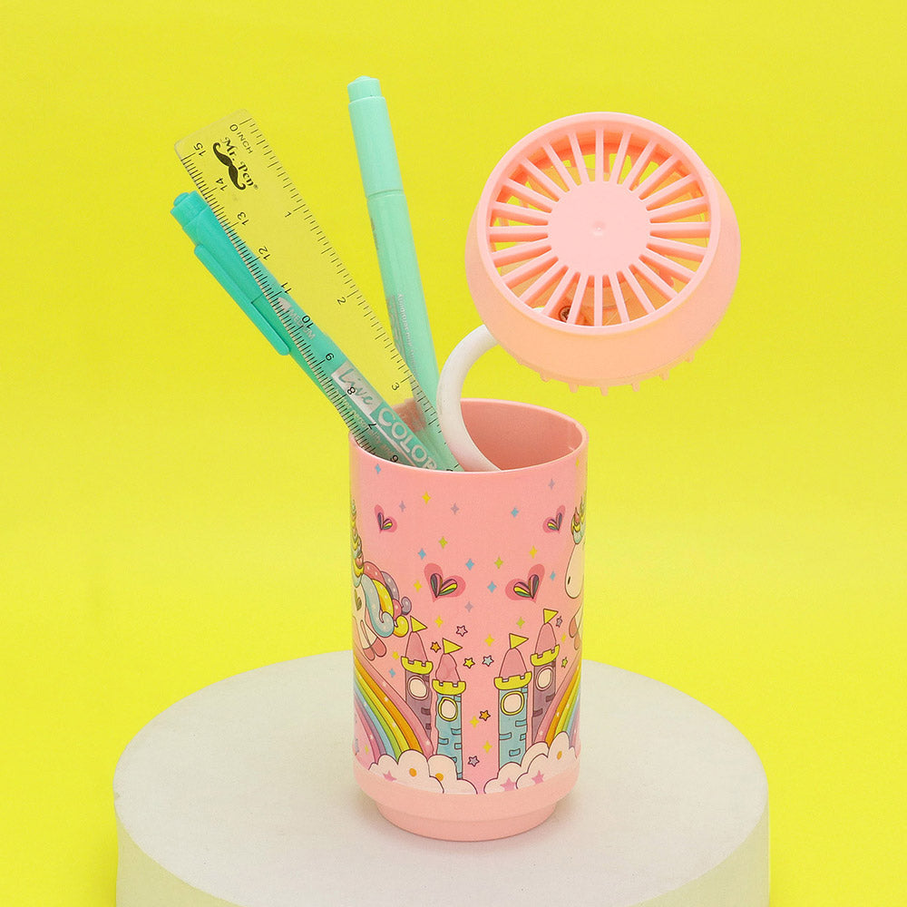 Unicorn Printed Portable Pen Holder Table Fan USB CHARGE