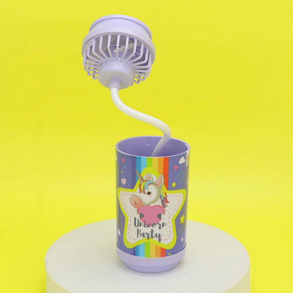 Unicorn Printed Portable Pen Holder Table Fan USB CHARGE