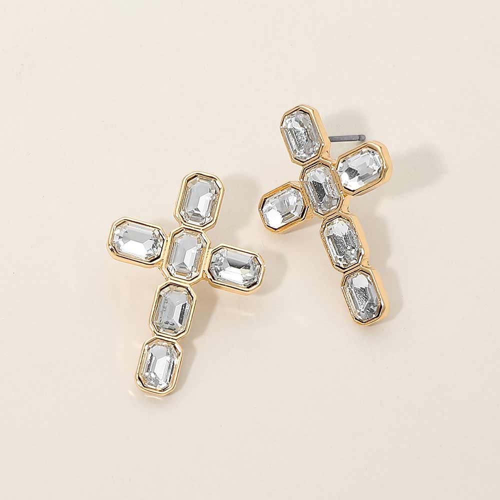 Gold Dipped Cross Stone Cluster Earrings