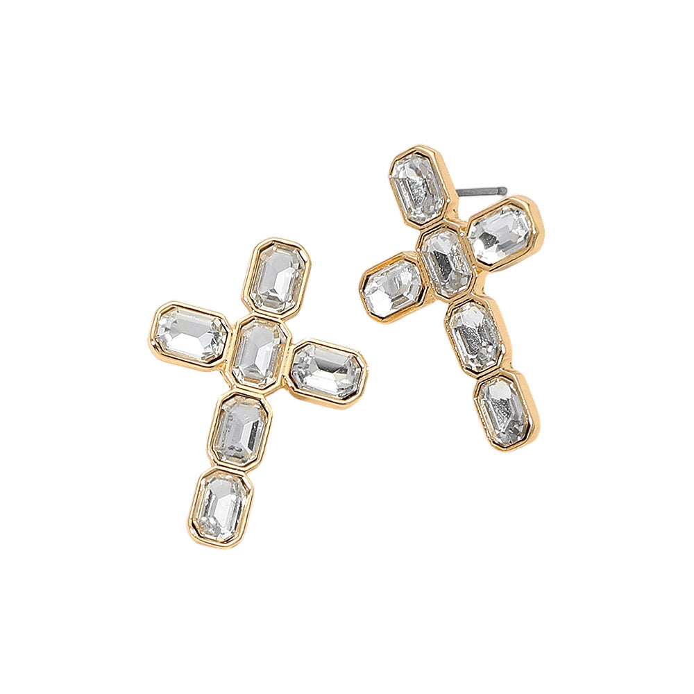 Gold Dipped Cross Stone Cluster Earrings