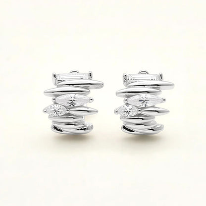 White Gold Dipped Modern Stack CZ Hoop Earrings