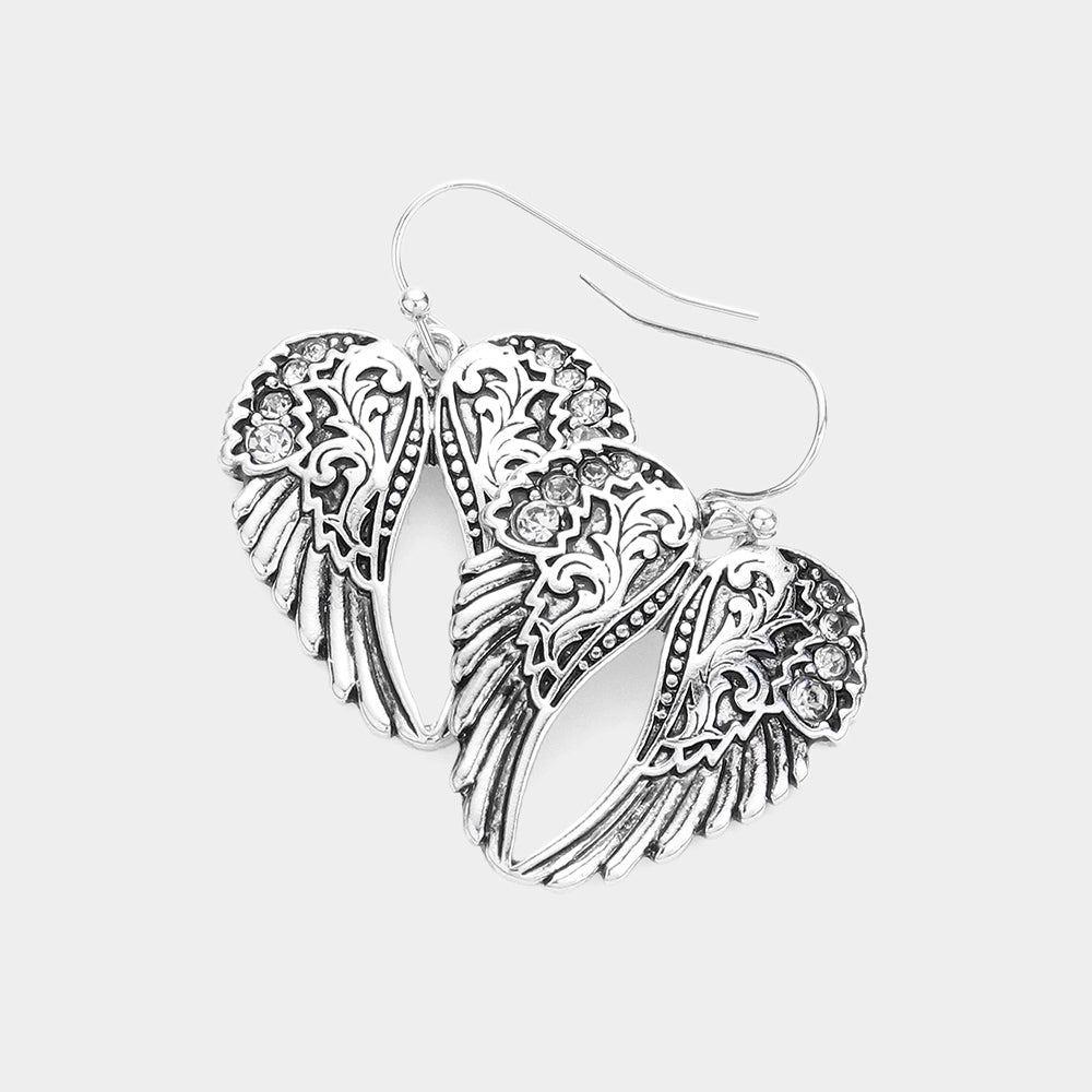 Pendientes de Alas Metálicas con Detalles de Cristal