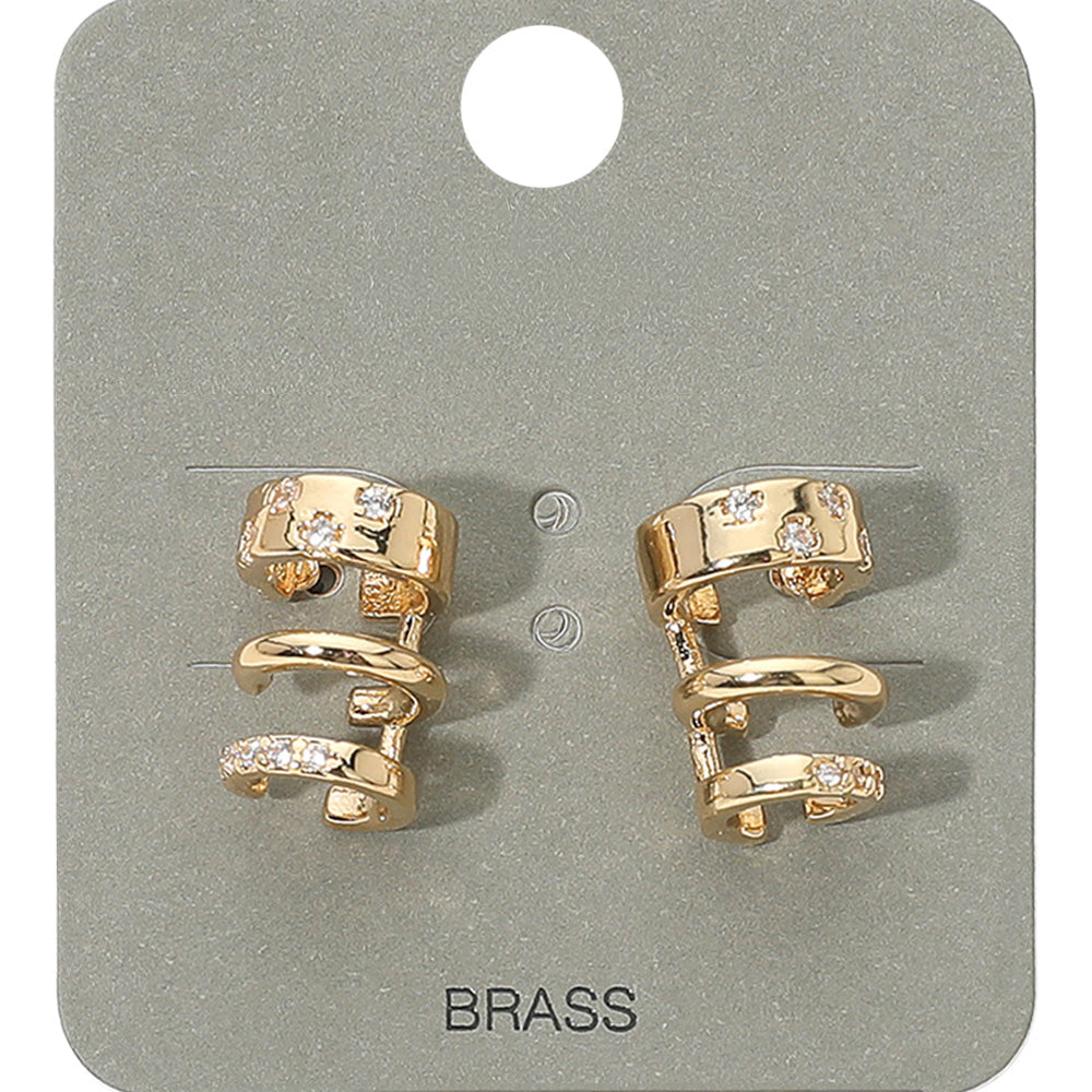 Stone Paved Triple Hoop Cuff Earrings