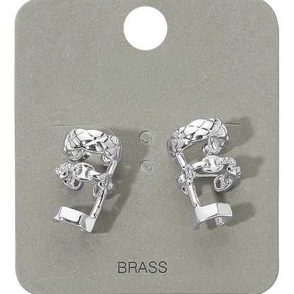 Stone Paved Triple Hoop Cuff Earrings