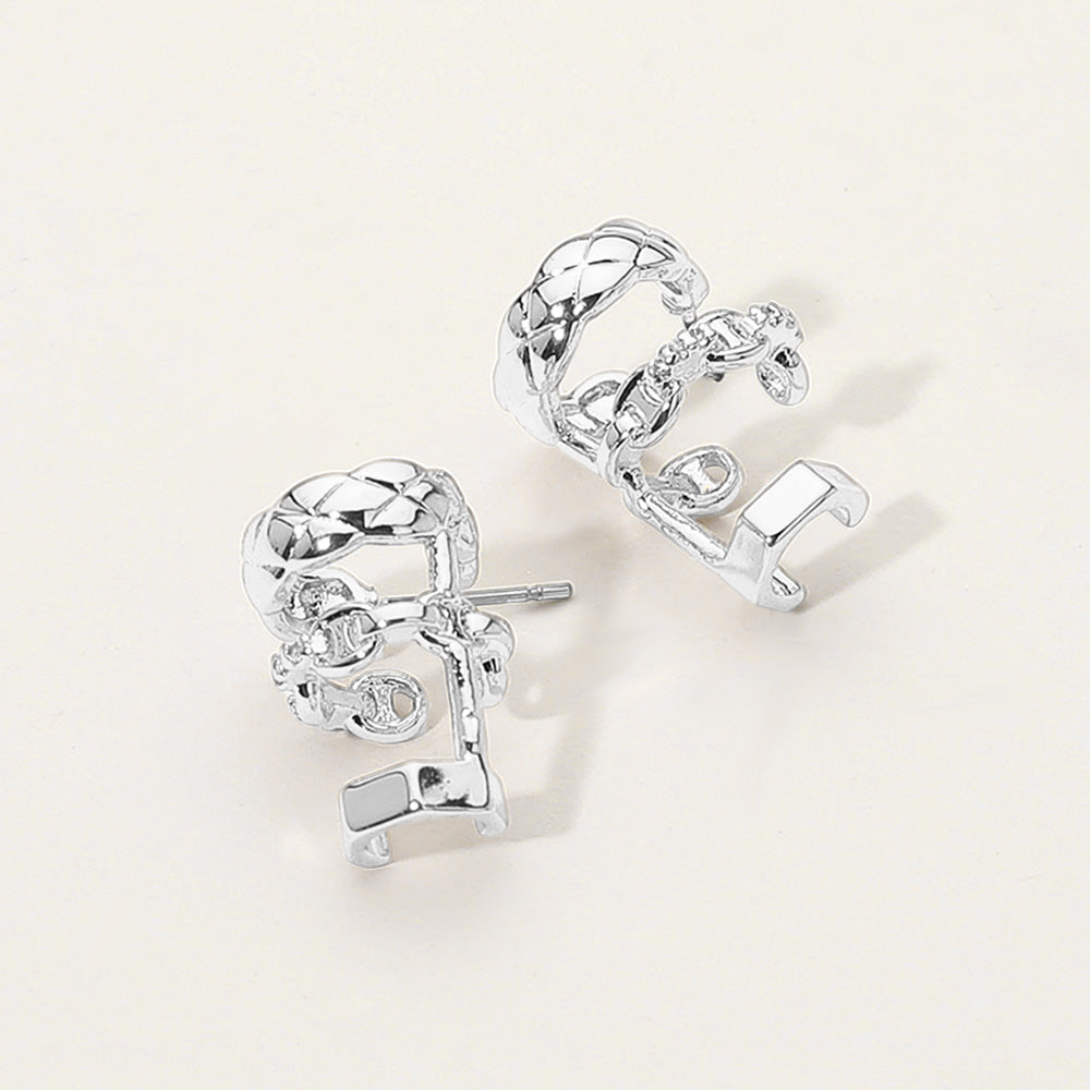 Stone Paved Triple Hoop Cuff Earrings