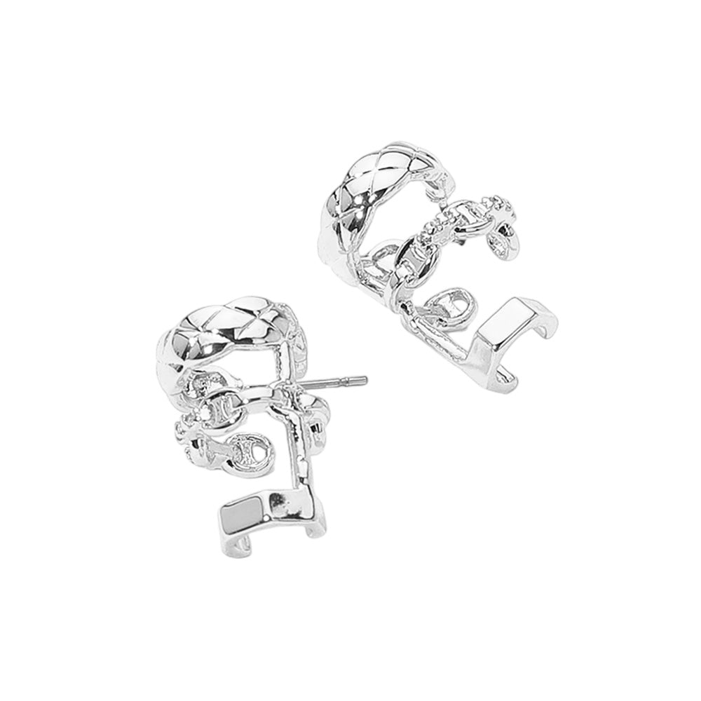 Stone Paved Triple Hoop Cuff Earrings
