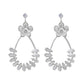 White Gold Dipped CZ Flower Accent Baguette Stone Cluster Embellished Teardrop Drop Earrings