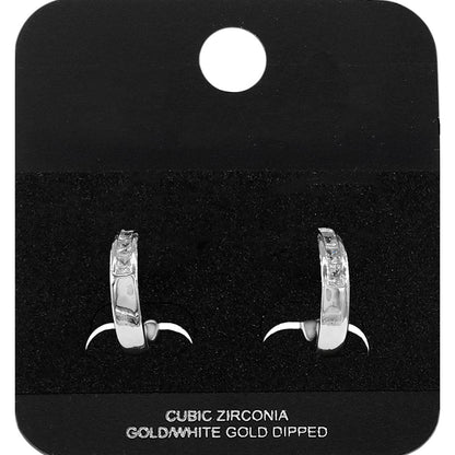 White Gold Dipped CZ Mini Open Hoop Earrings