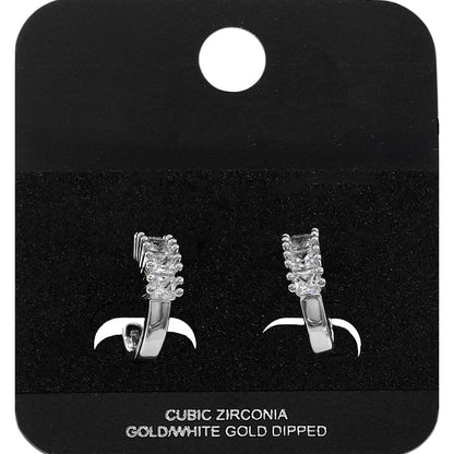 White Gold Dipped Princess Cut CZ Around Mini Open Hoop Earrings