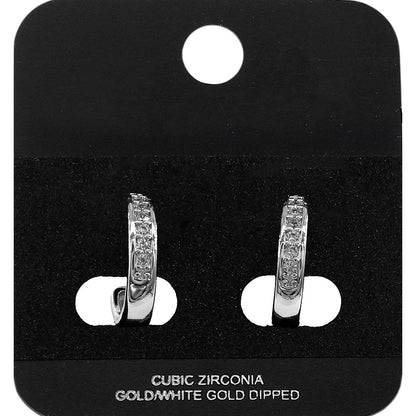 White Gold Dipped CZ Channel Mini Open Hoop Earrings