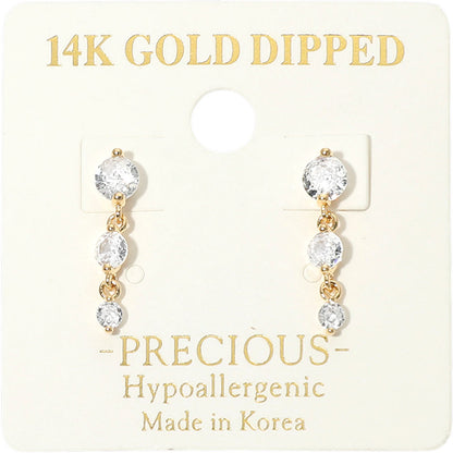 14K Gold Dipped Hypoallergenic Graduated Stone Link Drop Earrings