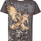 Sakkas Clutching Eagle & Fleur De Lis Metallic Silver Embossed Cotton T-Shirt