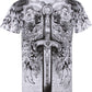 Sword Metallic Silver Embossed Short Sleeve Crew Neck Cotton Mens Fashion T-Shirt